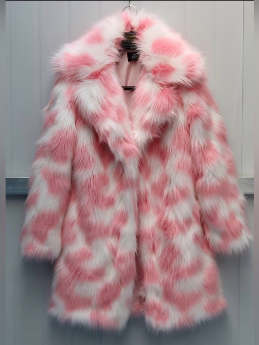 Pink & White Faux Fur Coat - Women's Statement Jacket